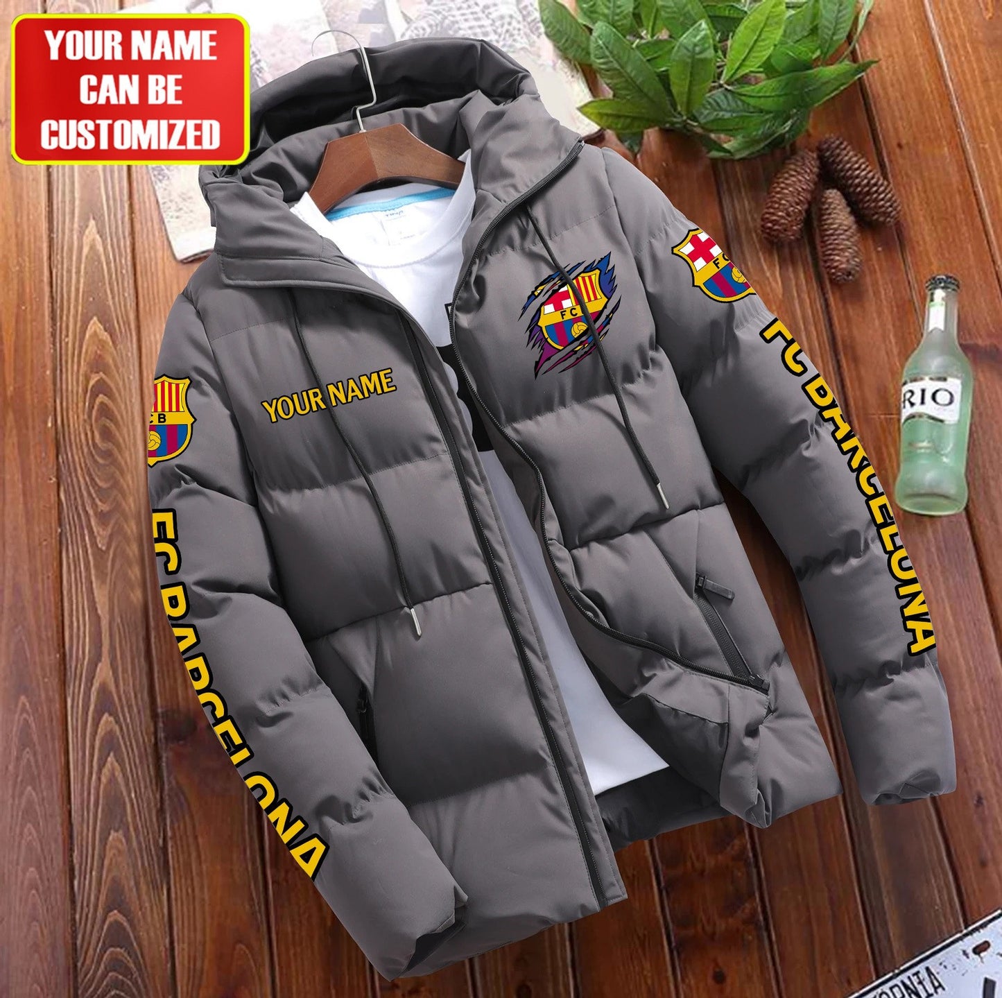 Personalized Barcelona FC Tear Puffer Jacket With Hood