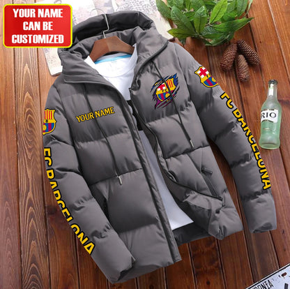 Personalized Barcelona FC Tear Puffer Jacket With Hood