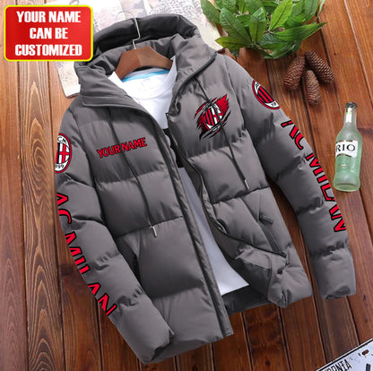 Personalized AC Milan Tear Puffer Jacket With Hood