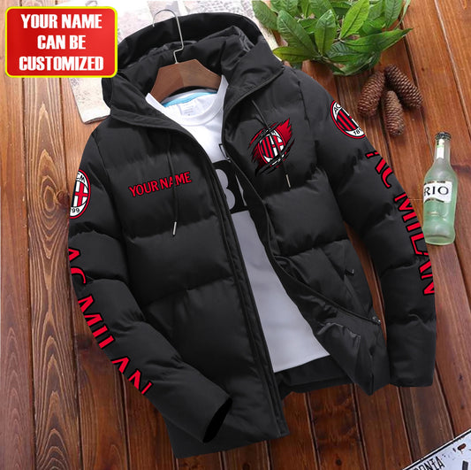 Personalized AC Milan Tear Puffer Jacket With Hood
