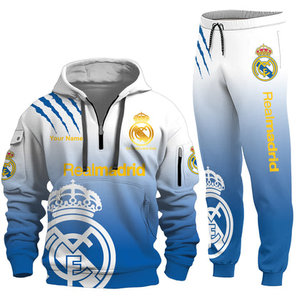 Personalized Real Madrid Tear 3D Cotton Hoodie and Sweatpants set V2
