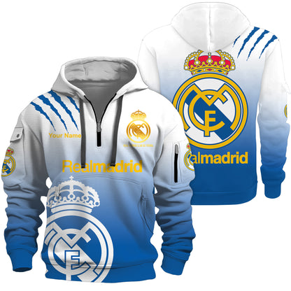 Personalized Real Madrid Tear 3D Cotton Hoodie and Sweatpants set V2