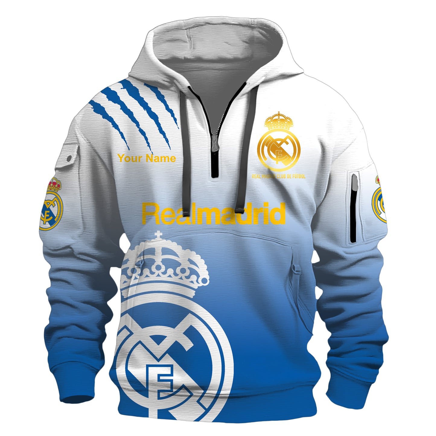 Personalized Real Madrid Tear 3D Cotton Hoodie and Sweatpants set V2