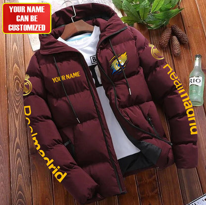 Personalized Real Madrid Tear Puffer Jacket With Hood
