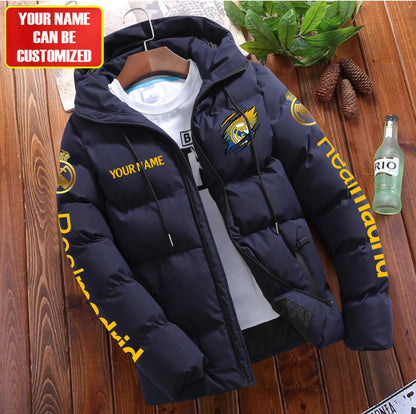 Personalized Real Madrid Tear Puffer Jacket With Hood