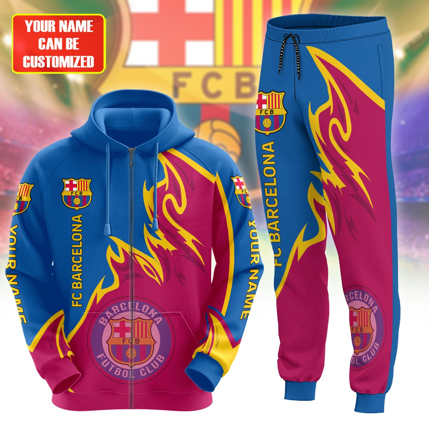 Personalized Barça Q17 3D All over Printed Hoodie and Sweatpants set