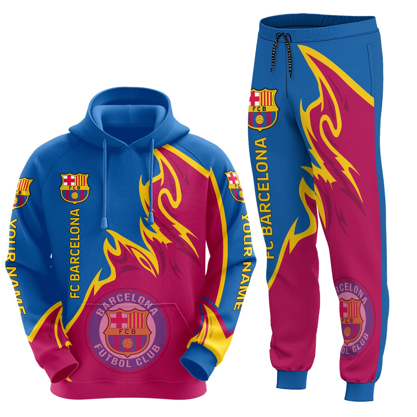 Personalized Barça Q17 3D All over Printed Hoodie and Sweatpants set