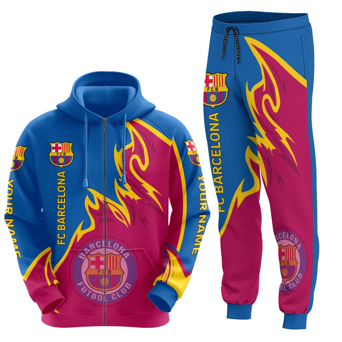Personalized Barça Q17 3D All over Printed Hoodie and Sweatpants set