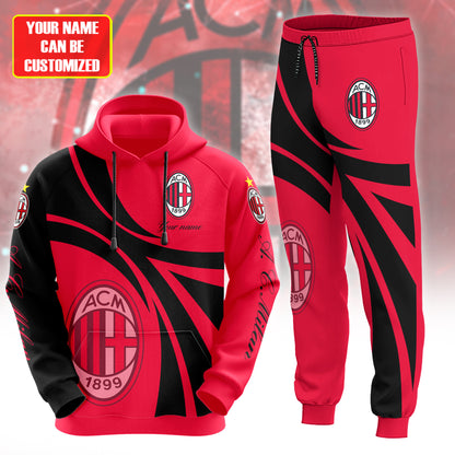 Personalized AC Milan 3D All over Printed Hoodie and Sweatpants set V7