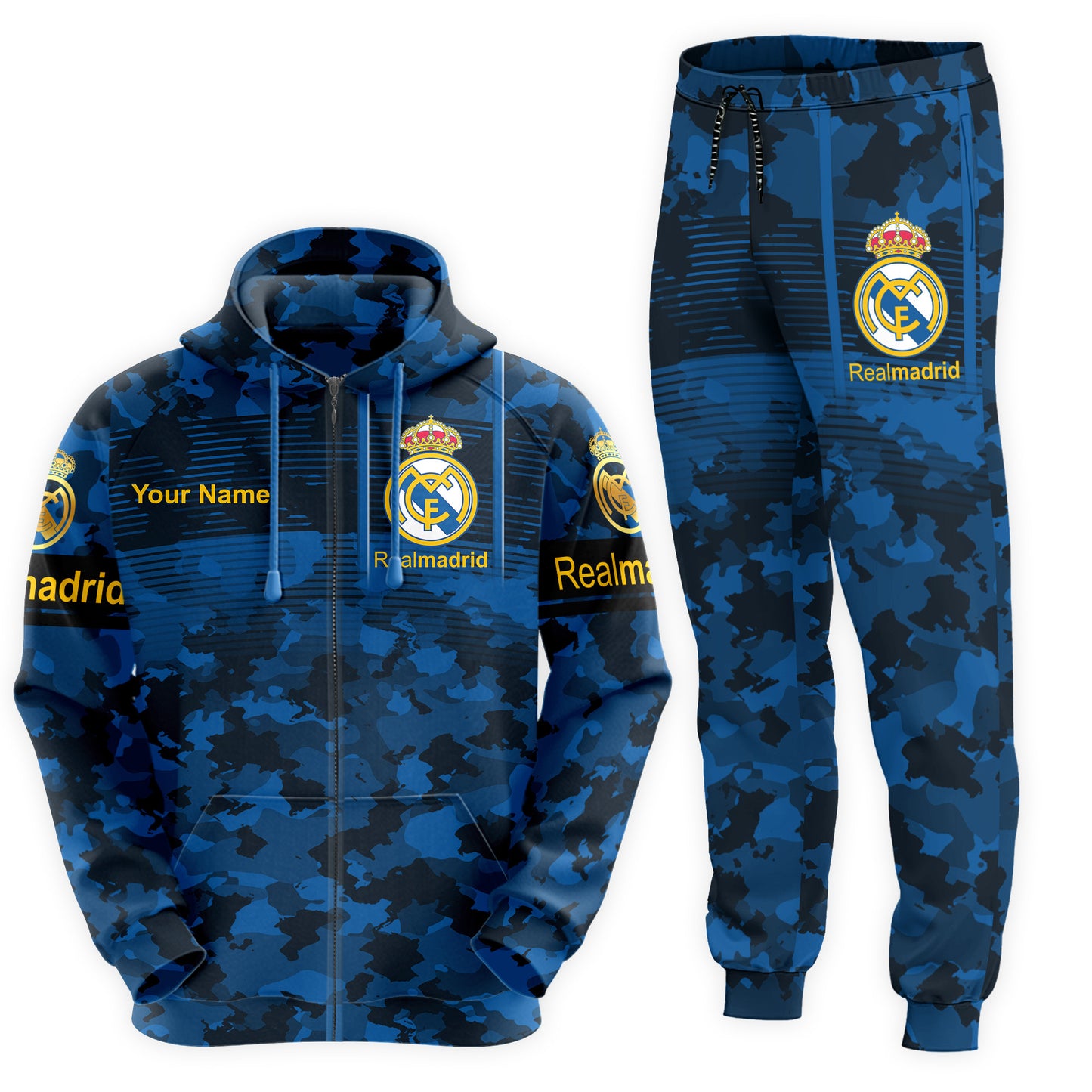 Personalized Real Madrid Camo 3D All over Printed Hoodie and Sweatpants set