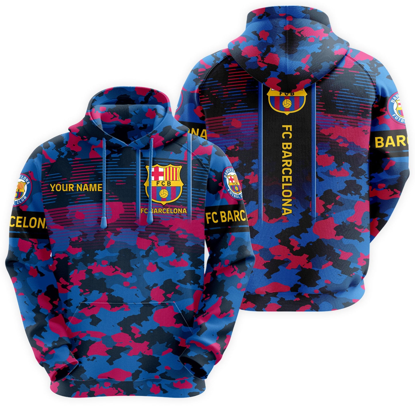 Personalized Barça Camo 3D All over Printed Hoodie and Sweatpants set