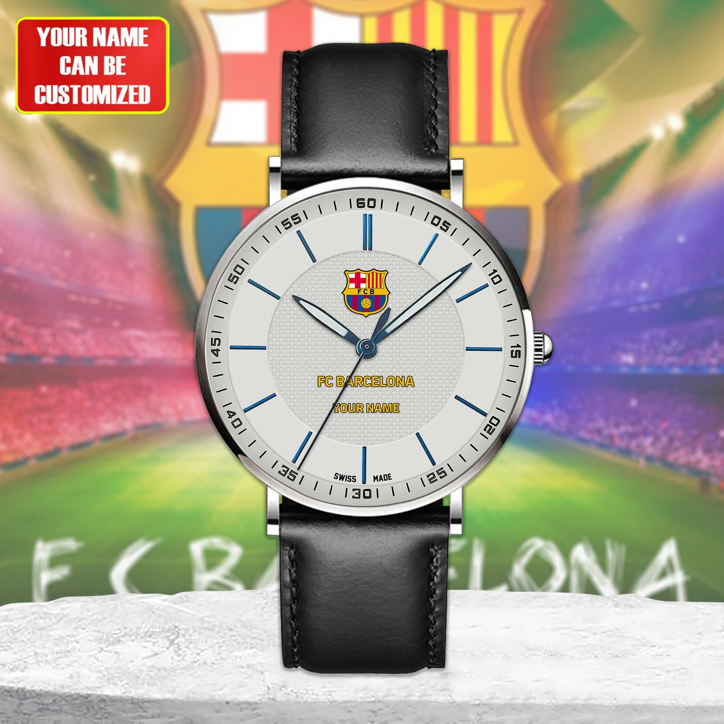 Personalized Barcelona Sapphire Leather Watch