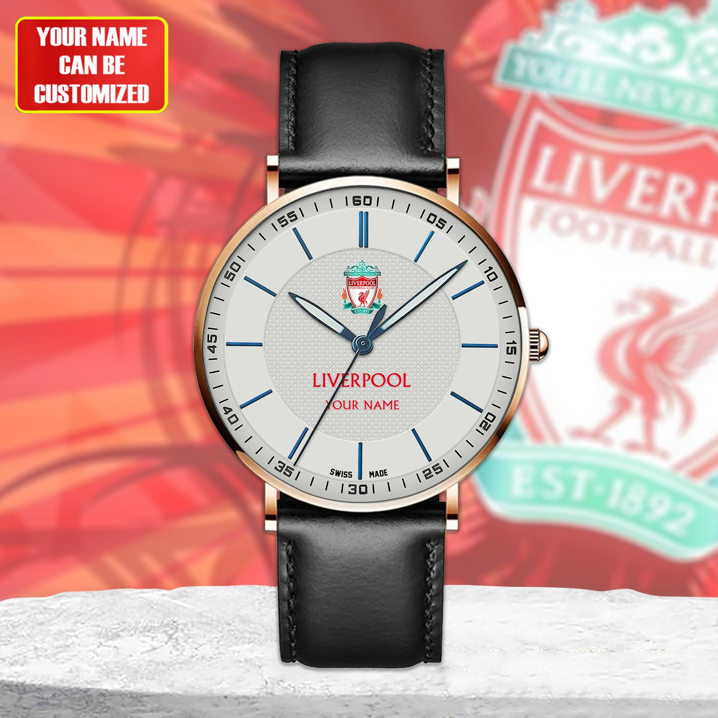 Personalized Liverpool Sapphire Leather Watch
