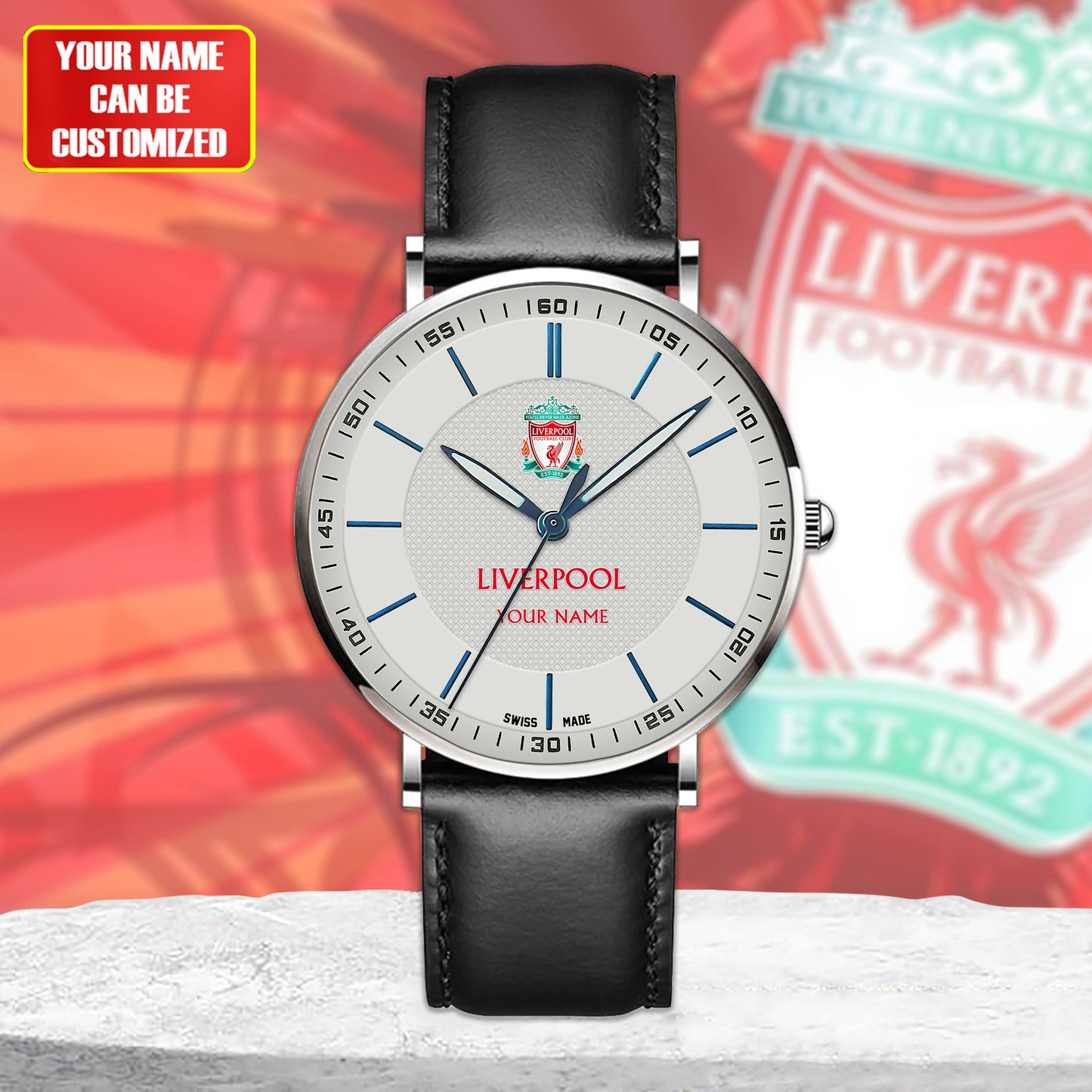Personalized Liverpool Sapphire Leather Watch