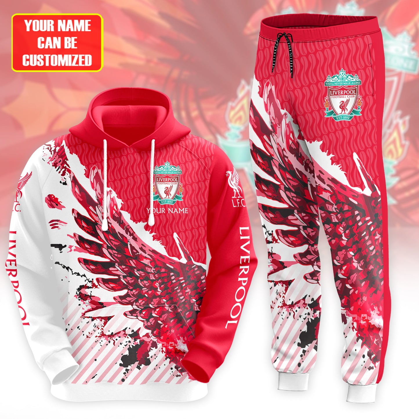 Personalized Liverpool Wings 3D All over Printed Hoodie and Sweatpants set