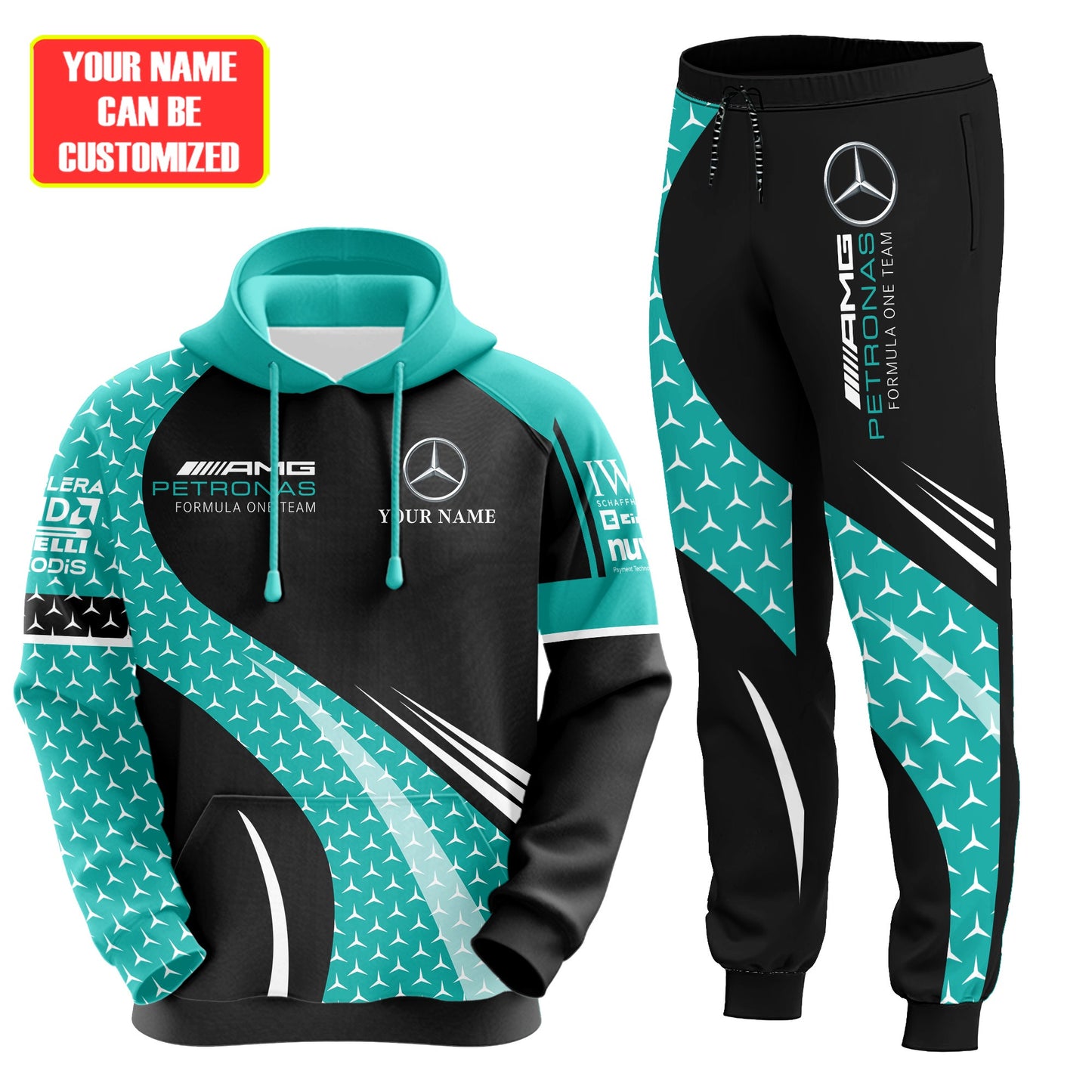 Personalized Merc AMG Petronas Q5 3D All over Printed Hoodie and Sweatpants set