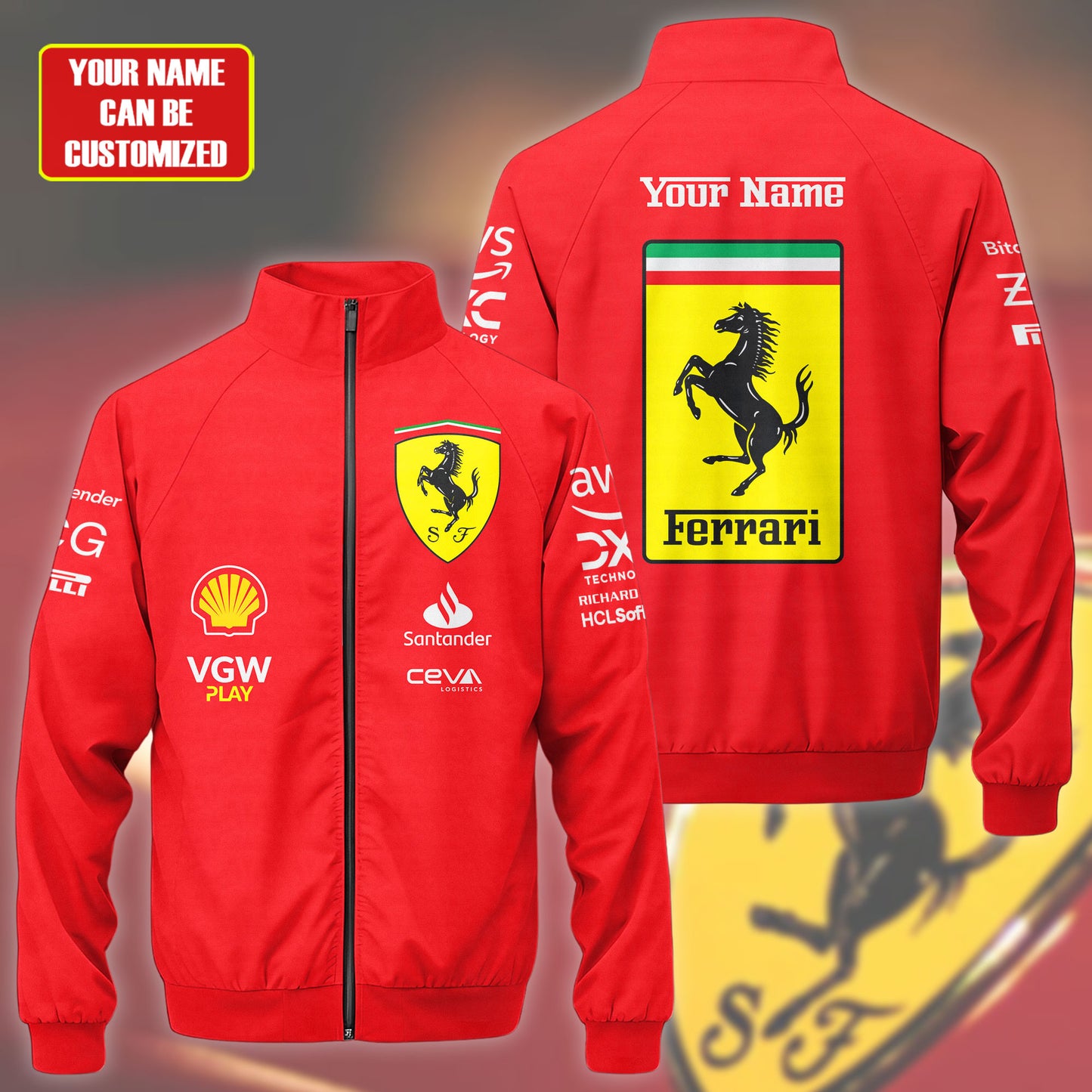 Personalized S.F F1 Team Zipper Stand Collar Jacket 3D