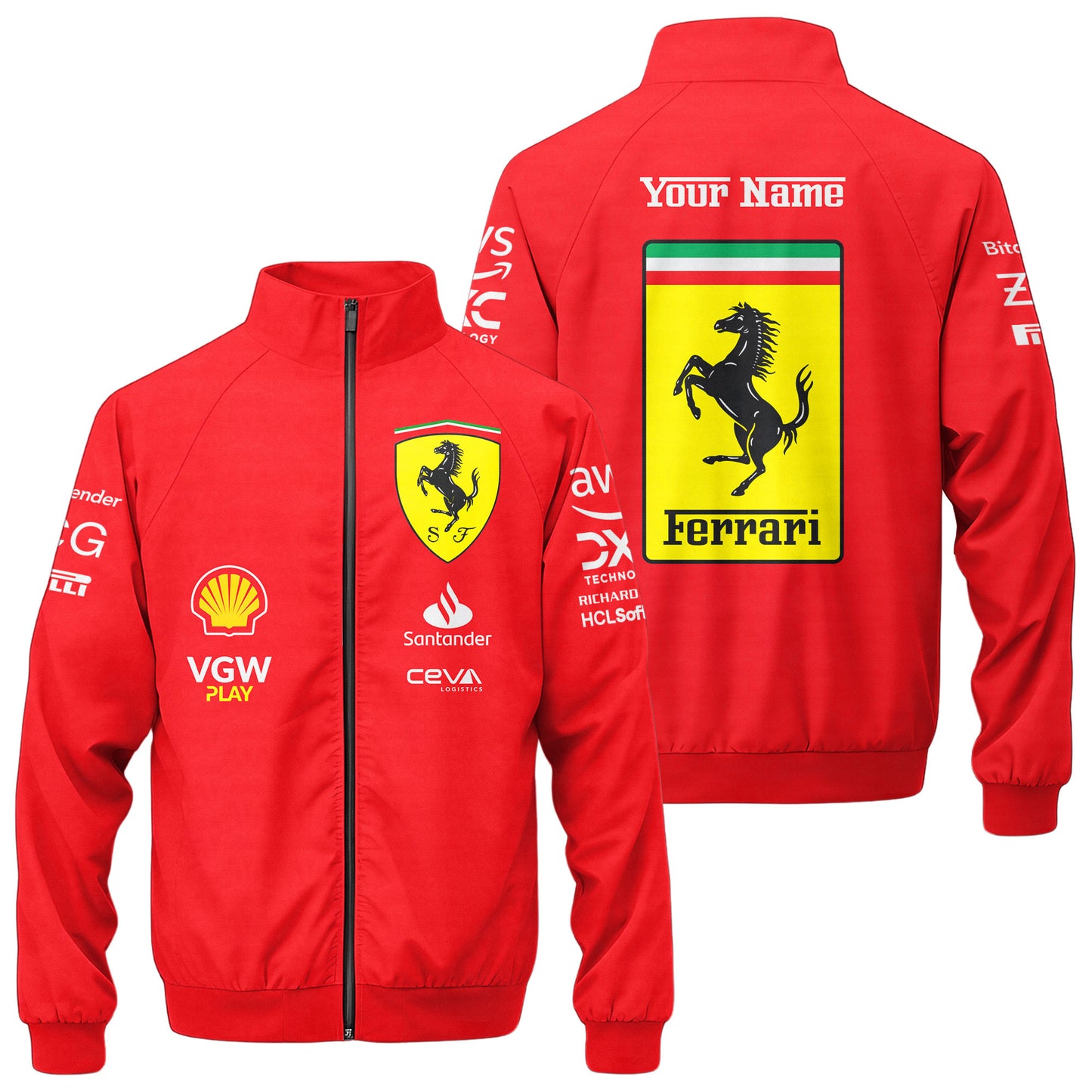 Personalized S.F F1 Team Zipper Stand Collar Jacket 3D
