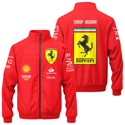 Personalized S.F F1 Team Zipper Stand Collar Jacket 3D