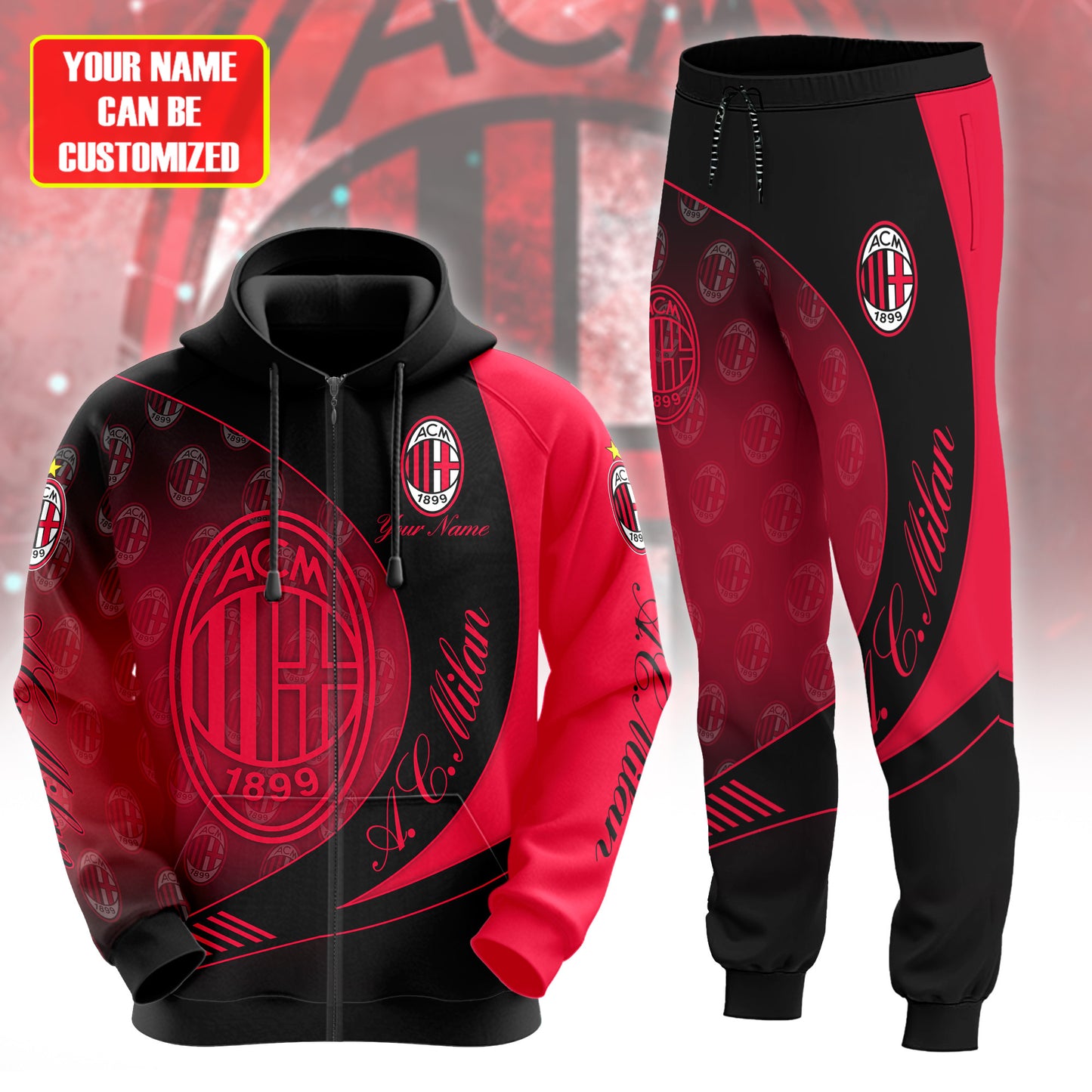 Personalized AC Milan Q6 3D All over Printed Hoodie and Sweatpants set