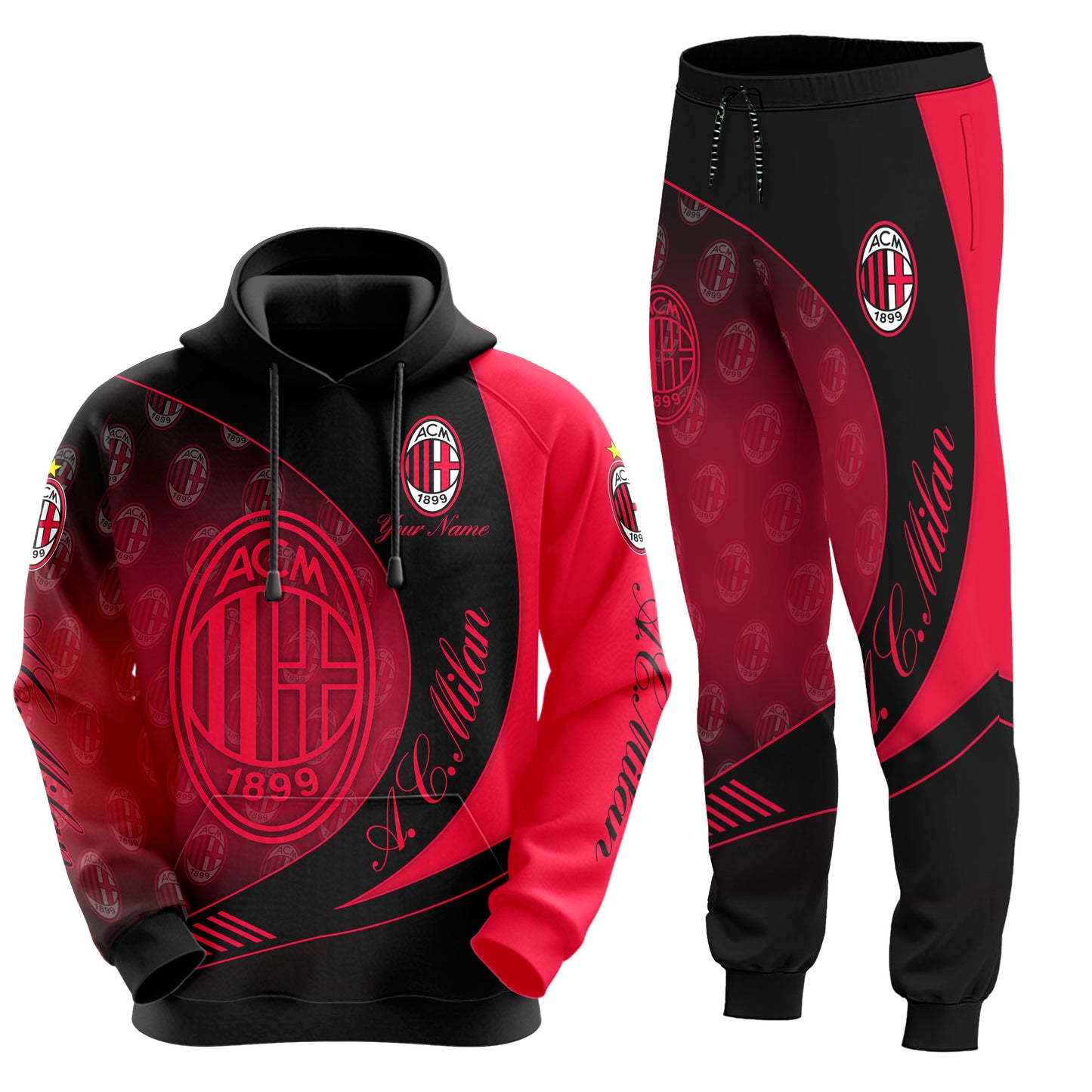 Personalized AC Milan Q6 3D All over Printed Hoodie and Sweatpants set