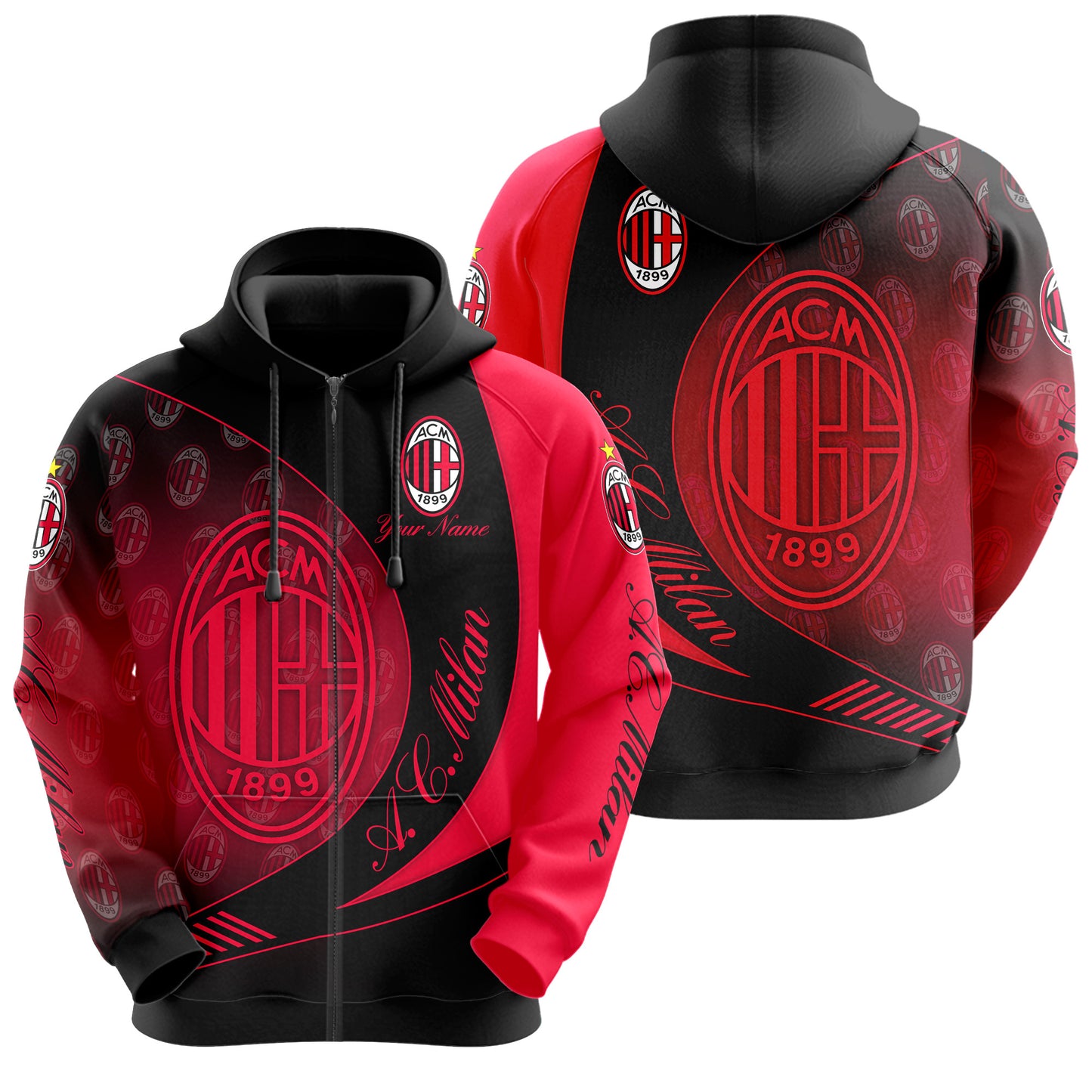 Personalized AC Milan Q6 3D All over Printed Hoodie and Sweatpants set