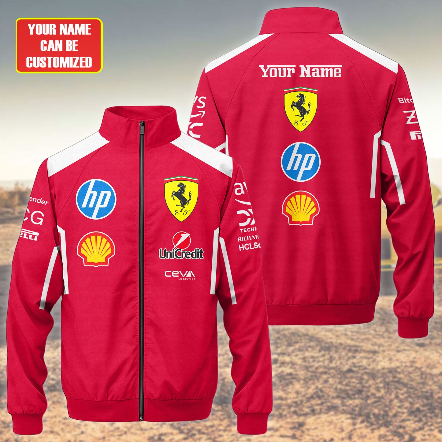 Personalized S.F F1 Team Zipper Stand Collar Jacket 3D