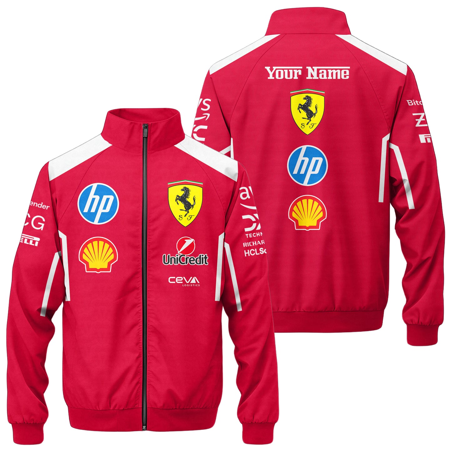 Personalized S.F F1 Team Zipper Stand Collar Jacket 3D