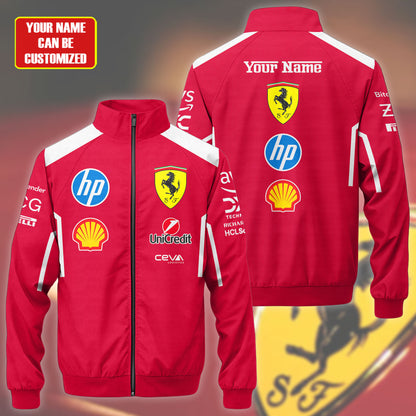 Personalized S.F F1 Team Zipper Stand Collar Jacket 3D