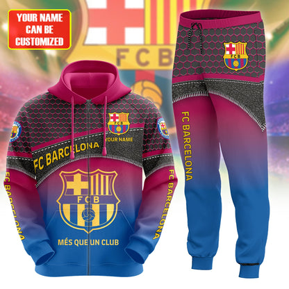 Personalized Barça Leather Pattern 3D All over Printed Hoodie and Sweatpants set