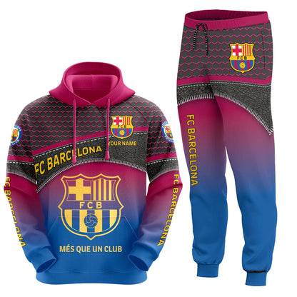 Personalized Barça Leather Pattern 3D All over Printed Hoodie and Sweatpants set