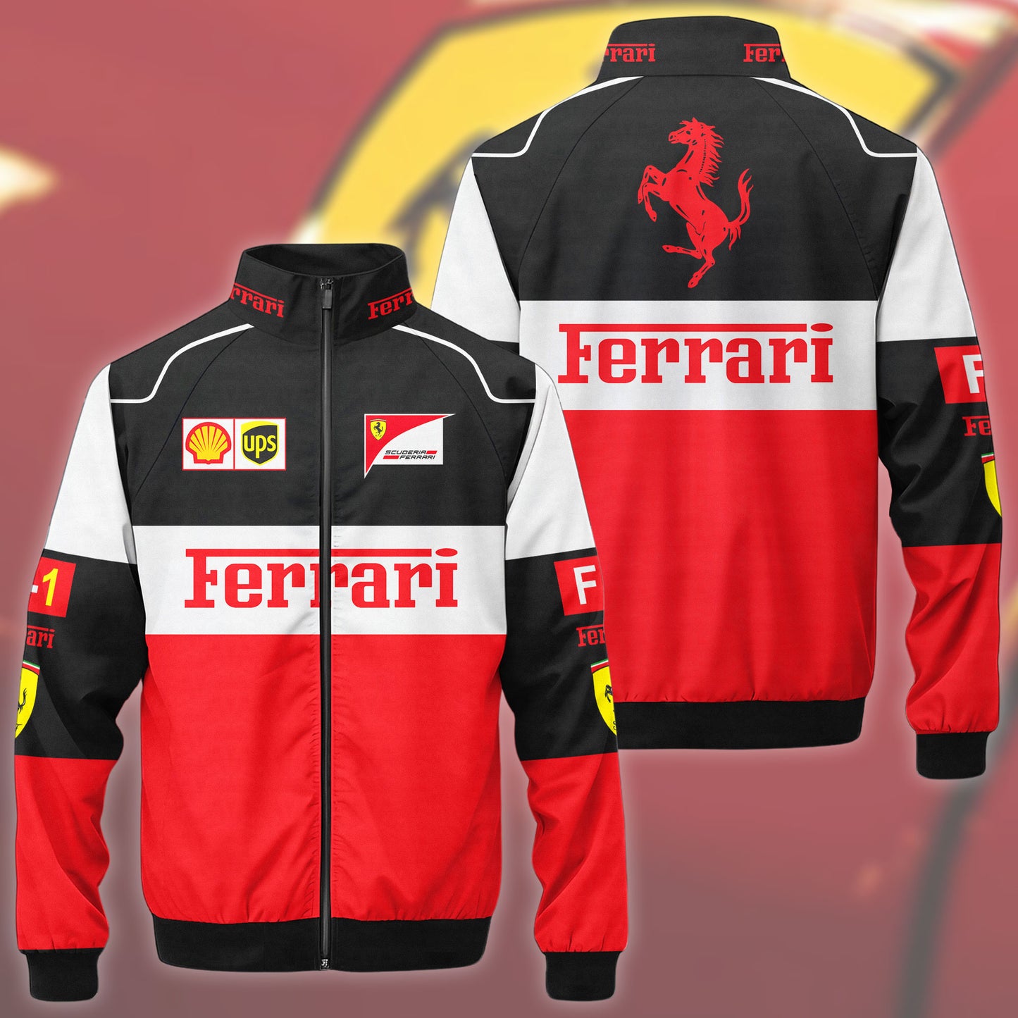 S.F F1 Team Vintage Zipper Stand Collar Jacket 3D