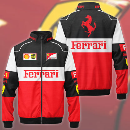 S.F F1 Team Vintage Zipper Stand Collar Jacket 3D