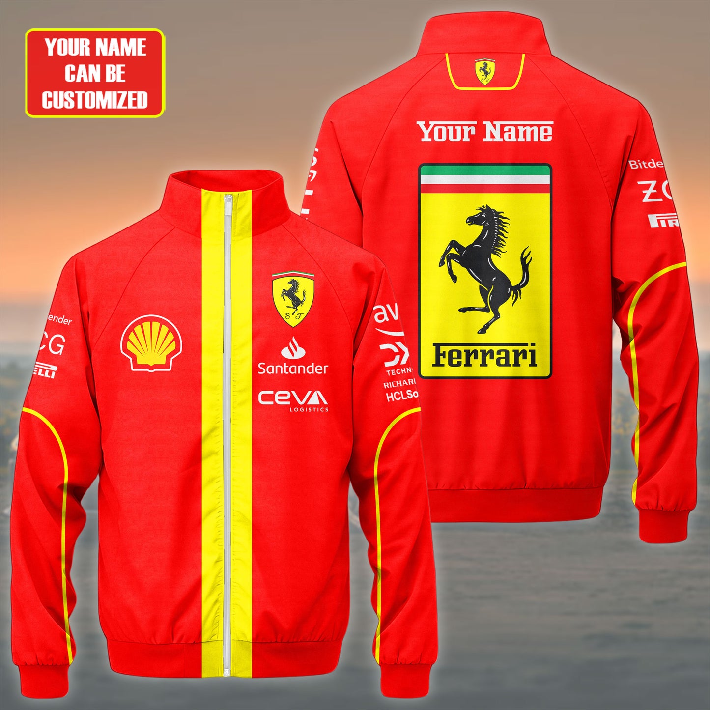 Personalized S.F F1 Team Zipper Stand Collar Jacket 3D
