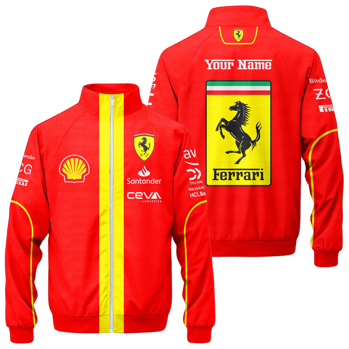 Personalized S.F F1 Team Zipper Stand Collar Jacket 3D