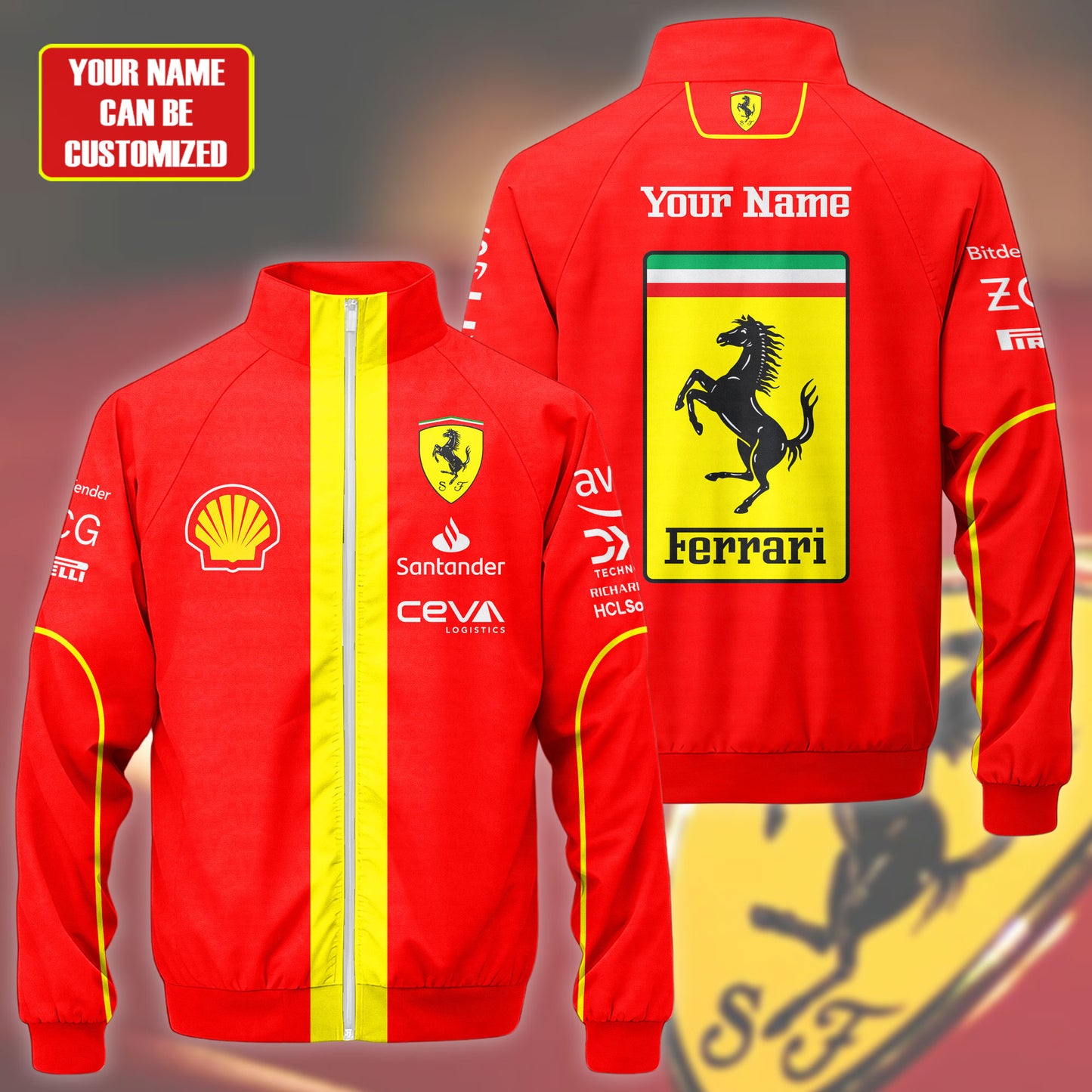 Personalized S.F F1 Team Zipper Stand Collar Jacket 3D