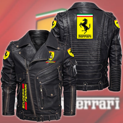 SF Belt Solid Zipper Street Leather Jacket