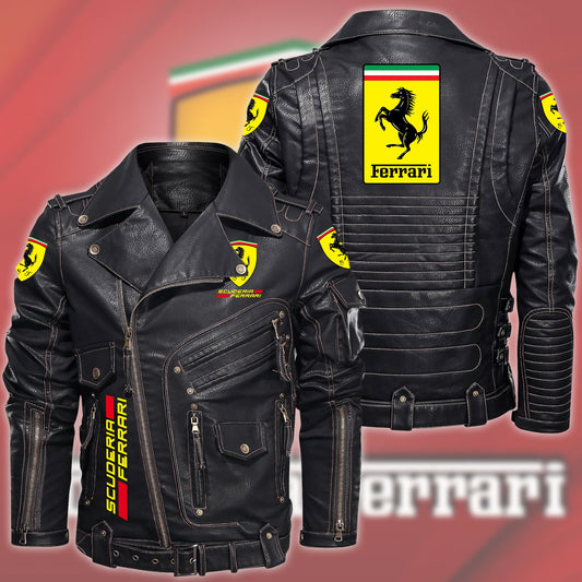 SF Belt Solid Zipper Street Leather Jacket