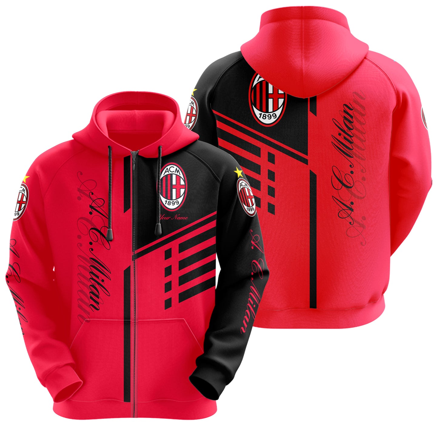 Personalized AC Milan 3D All over Printed Hoodie and Sweatpants set V8