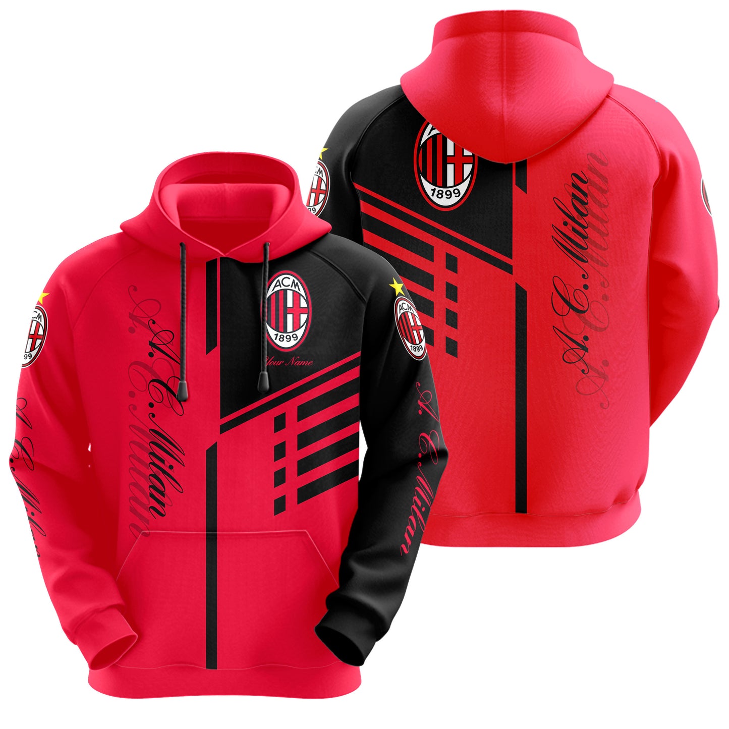 Personalized AC Milan 3D All over Printed Hoodie and Sweatpants set V8