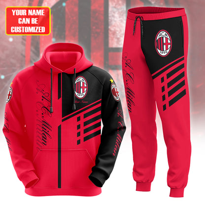 Personalized AC Milan 3D All over Printed Hoodie and Sweatpants set V8