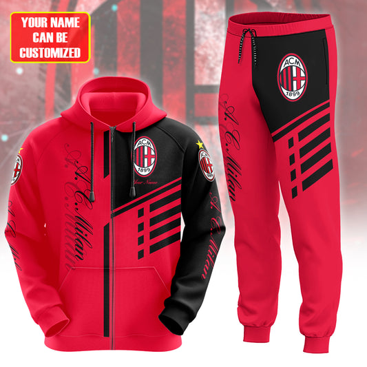 Personalized AC Milan 3D All over Printed Hoodie and Sweatpants set V8