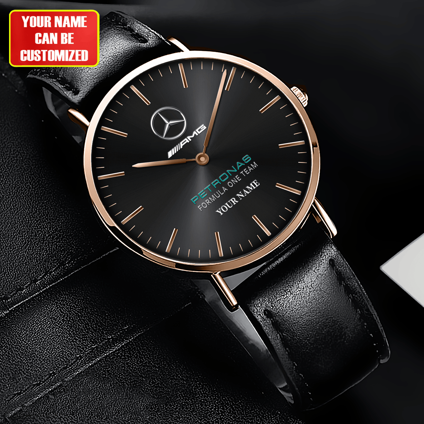 Personalized Merc AMG Petronas Quartz Leather Watch