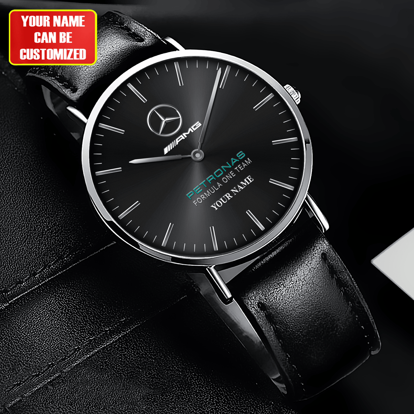 Personalized Merc AMG Petronas Quartz Leather Watch