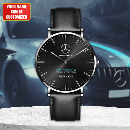 Personalized Merc AMG Petronas Quartz Leather Watch