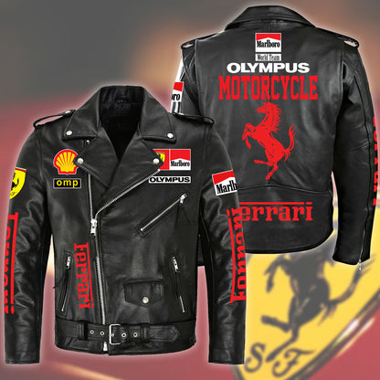 SF Racing Zipper Vintage Leather Jacket Q280203