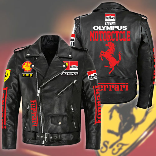 SF Racing Zipper Vintage Leather Jacket Q280203