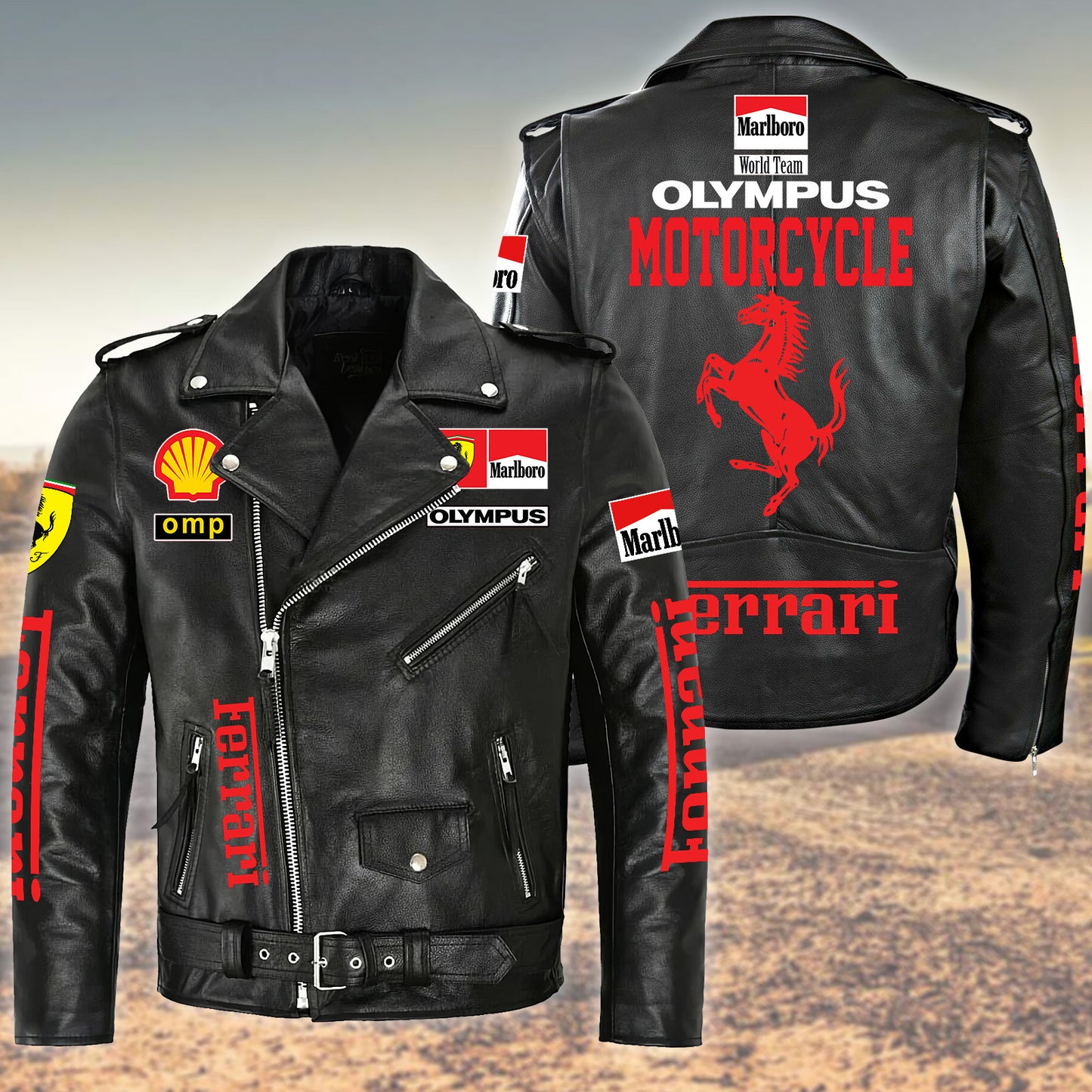 SF Racing Zipper Vintage Leather Jacket Q280203