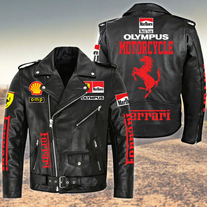SF Racing Zipper Vintage Leather Jacket Q280203