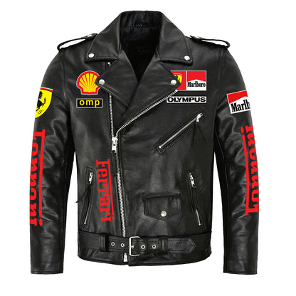 SF Racing Zipper Vintage Leather Jacket Q280203